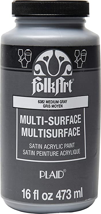 FolkArt Multi-Surface Satin Acrylic Paint in Assorted Colors, 16 oz, Medium Gray 16 Fl Oz