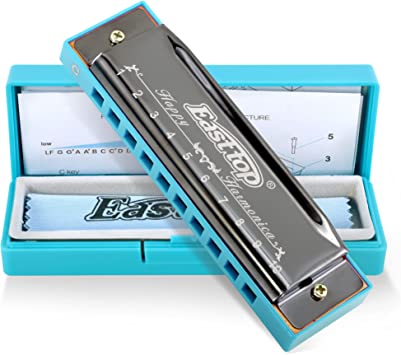 East top Harmonica for Kids, C Key Happy Blues Harmonica Diatonic Mouth Organ for Boys, Beginner, Children, Students, Christmas Gift, with Carrying Plastic Case, Clean Cloth and Manual