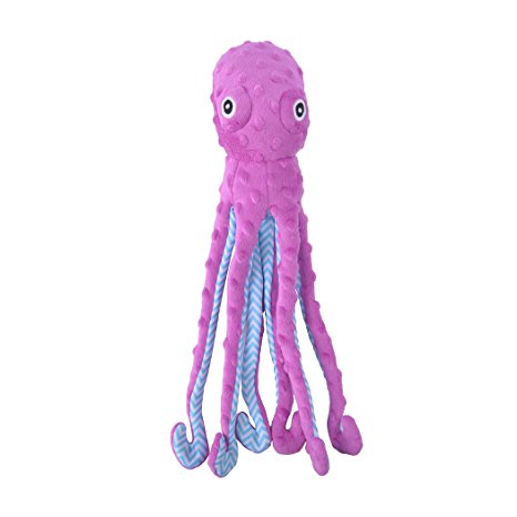 Best Cute Dog Plush Toys - EXPAWLORER Pet Puppy Soft Treat Chew Toy Interactive for Small to Medium Breeds Dogs Cats Playing Octopus Design 17" Purple