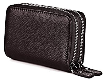 GRM Genuine Leather Credit Card Holder Case Organizer Zipper Wallet for Women Men