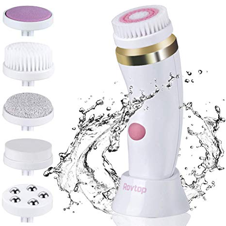 Facial Cleansing Brush,Rovtop 5 in 1 Face Brush Portable Exfoliating Brushes for Skin Care (light pink)