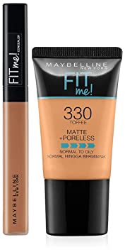 Maybelline New York Fit me Concealer, 40 Caramel, 6.8ml and Maybelline New York Fit Me Matte Poreless Liquid Foundation Tube, 330 Toffee, 18ml