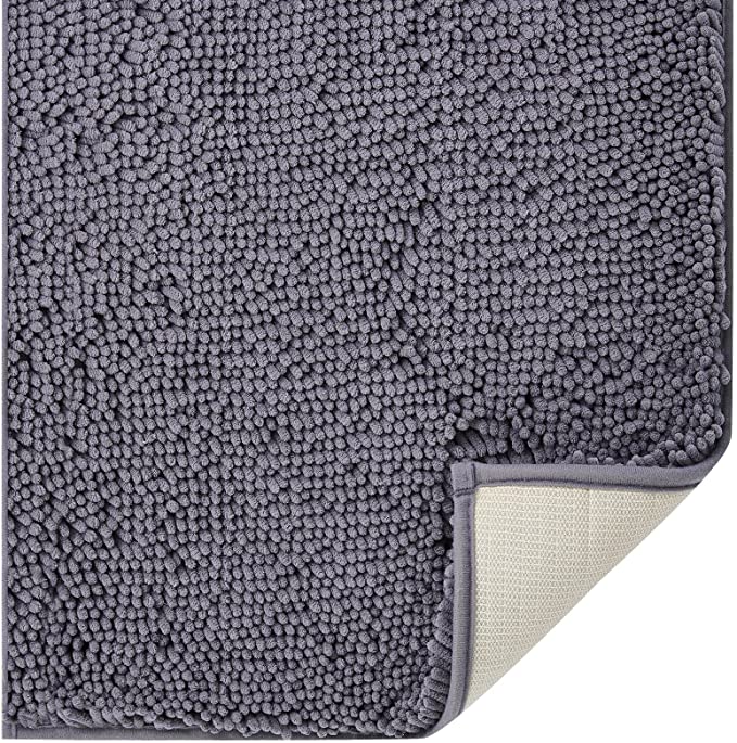 Lifewit Extra Soft Bathroom Rug Mat, Absorbent Shaggy Chenille Bath Rug, Non Slip Plush Rugs for Bathroom,Tub and Shower, Grey, 20 × 30 inch