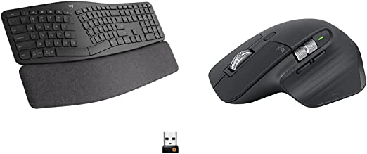 Logitech Ergo K860 Wireless Ergonomic Keyboard - Split Keyboard, Wrist Rest, Natural Typing, Stain-Resistant Fabric & MX Master 3S - Wireless Performance Mouse with Ultra-Fast Scrolling, Ergo, 8K DPI