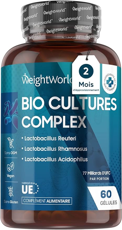 WeightWorld Bio Cultures Complex Probiotics and Prebiotics - 77 Billion CFU - 20 Live Bacterial Cultures - 60 Probiotic Complex Capsules for Women & Men