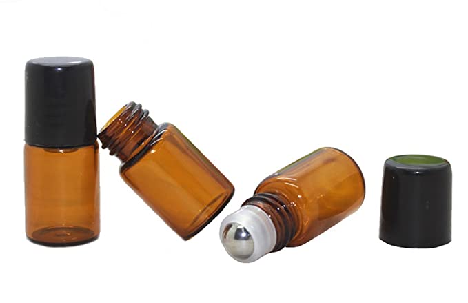 15 Pcs Mini 2ML Amber Glass Roller Bottles Refillable Aromatherapy Perfume Essential Oil Roll On Bottle Container Vials Jars Tube with Metal Ball