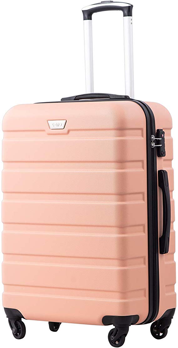 COOLIFE Suitcase Trolley Carry On Hand Cabin Luggage Hard Shell Travel Bag Lightweight 2 Year Warranty Durable 4 Spinner Wheels (Sakura Pink, L(77cm 93L))