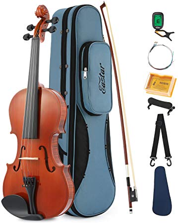 Eastar EVA-1 Full-Size 4/4 Violin Instrument For Beginner with Hard Case, Shoulder Rest, Bow, Rosin, Clip-on Tuner and Extra Strings