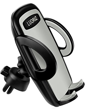 LUORIZ Car Phone Holder, Air Vent 360 Degree Car Mobile Phone Mount Universal Car Stand Cradle for iPhone X 8 7 6s Plus 5 SE, Samsung Galaxy S8 Plus S7 S6 Note 8 7 6 5, Nokia, Sony, Huawei, Nexus, HTC, LG, GPS and Other Devices - Grey
