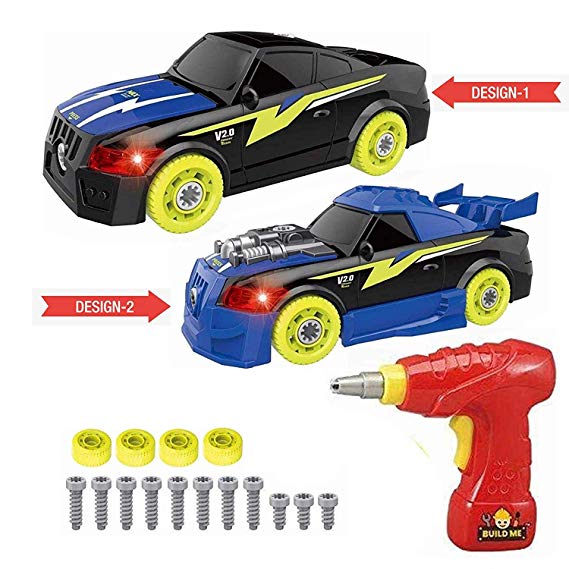 Take Apart Sports Car with Electric Drill and 26 Car Modification Pieces, Build Your Own Take A Part Toys with Lights and Sounds, Toy Vehicle Assembly Set for Ages 3 and Up