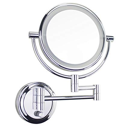 Gloriastar LED Lighted 1X/5X Magnifying Double Side Makeup Mirror, Wall-Mounted, 8 inch, Chrome