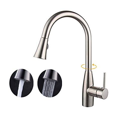 Kitchen Mixer Tap, CREA Single Lever Pull Down Sprayer Pull Out Kitchen Sink Faucets Stainless Steel