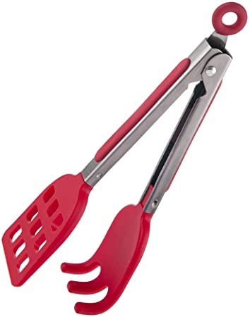 Mini Easy-Grip Waffle Tongs Holder, Non-Slip Handle,Red