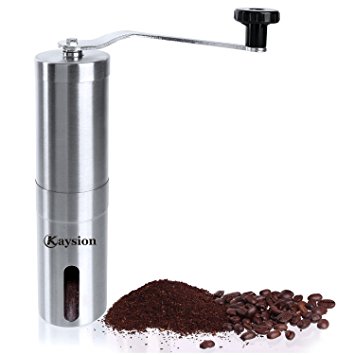 Manual Coffee Grinder KAYSION Coffee Grinder Hand Crank with Conical Ceramic Burr Adjustable Grind Size Grade Stainless Steel Hand Coffee Mill for French Press Espresso as Spice Grinder Herb Grinder