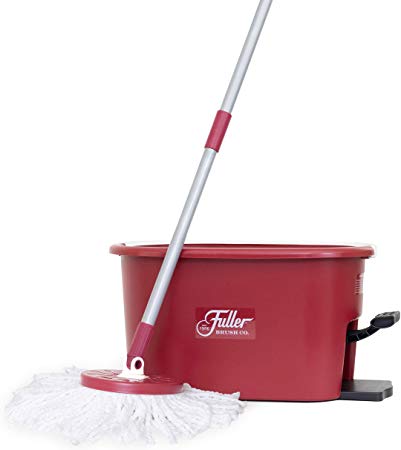 Fuller Brush Spin Mop Exclusive Bucket System - Easy Wring, 360° Spin - Streak Free Floor Cleaning - 1 Microfiber Mop Head - Ruby Red