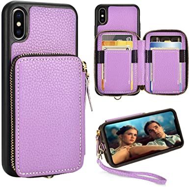 iPhone Xs Max Wallet Case 6.5 inch,ZVE iPhone Xs max Zipper Wallet Case with Credit Card Holder Slot Wrist Strap Handbag Purse Leather Case for Apple iPhone Xs Max 6.5 inch - Light Purple