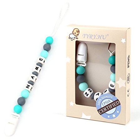 TYRY.HU Baby Personalized Dummy Clip Silicone Pacifier Clips Soothie Chain Holders Chewable Beads (Green)