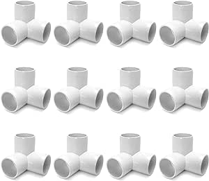 QWORK 3 Way 1/2" Tee PVC Fitting Elbow,12Pack PVC Fitting Connector,Furniture Grade, for Building Furniture and PVC Structures, White