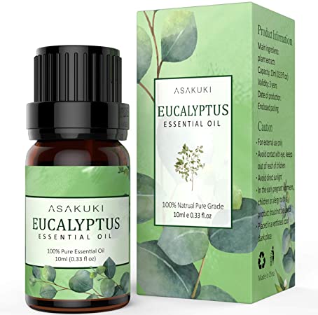 ASAKUKI Eucalyptus Essential Oil 10ml, 100% Pure Natural Essential Oils, Organic Aromatherapy Essential Oil, Scented Oils for Diffuser, Humidifier, Relax, Sleep, Perfect Gifts