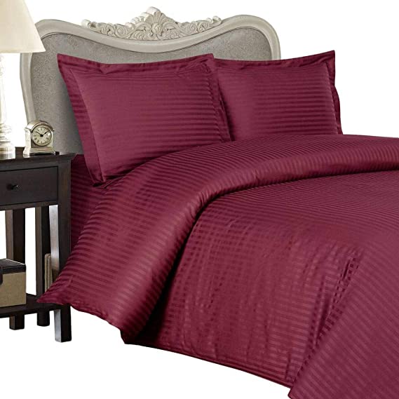 Italian 600 Thread Count Egyptian Cotton Sheet Set DEEP Pocket, California King, Burgundy Stripe, Premium Italian Finish