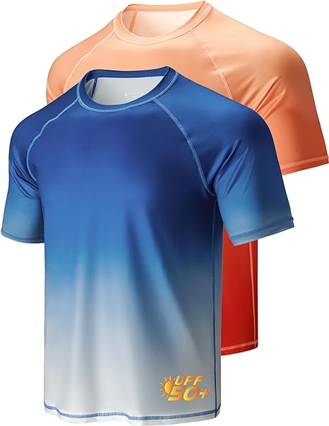 Liberty Imports 2-Pack Men's UV Short Sleeve Swim Shirts Loose Fit Rash Guards