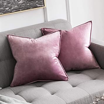 MIULEE Pack of 2 Decorative Velvet Throw Pillow Cover Soft Pillowcase Solid Square Cushion Case for Sofa Bedroom Car 20x20 Inch 50x50 cm Pink Purple