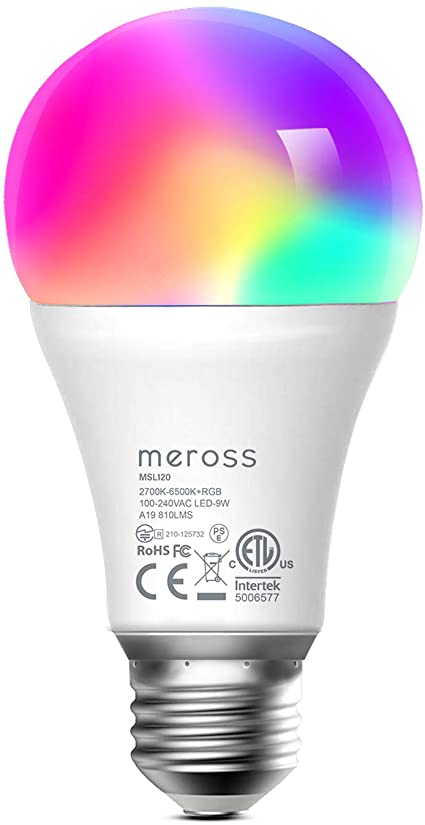 Smart Light Bulb, meross Smart WiFi LED Bulbs Works with Alexa, Google Home, Dimmable E26 Multicolor 2700K-6500K RGB, 810 Lumens 60W Equivalent, No Hub Required, 1 Pack