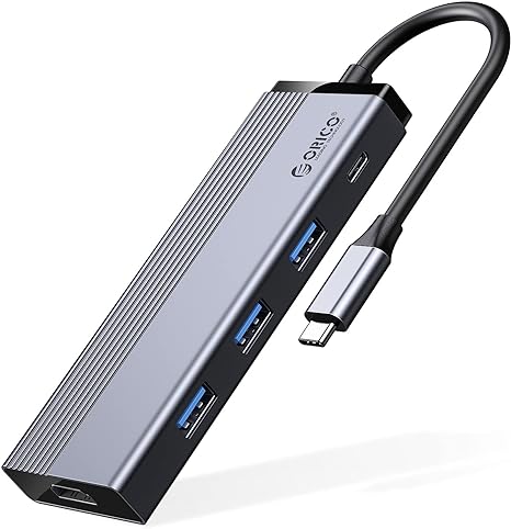 USB C Hub Adapter, ORICO 5 in 1 USB C Docking Station with 4K HDMI, 3 USB 3.0 Ports, 100W Power Delivery for MacBook Pro, Chromebook and Type C Thunderbolt 3 Device