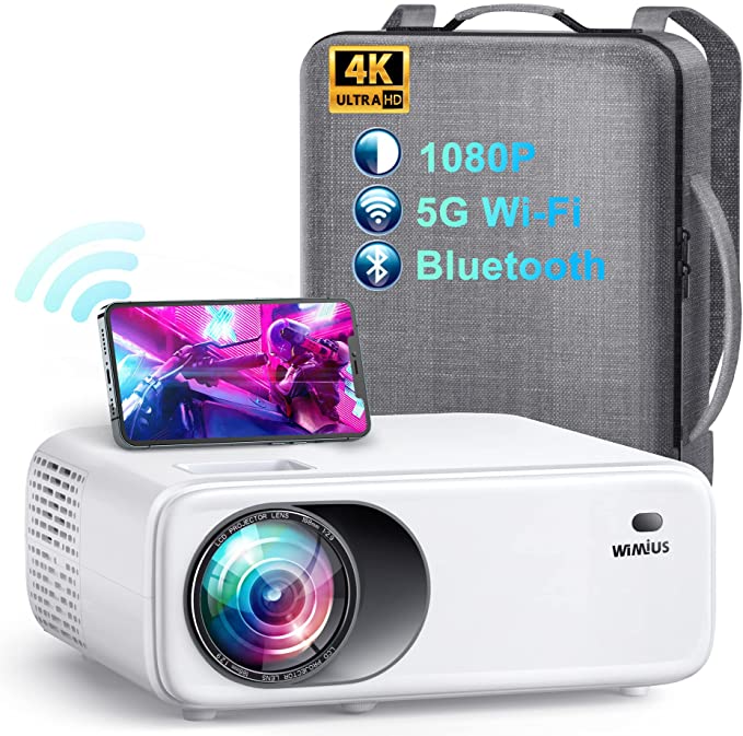 5G WiFi Bluetooth Projector, WiMiUS W6 Native Full HD 1080P Projector Support 4K, 350 ANSI Lumen, 4P/4D Keystone, 50% Zoom, Outdoor Movie Projector Home Theater Video Projector for PPT, TV Stick, PS4
