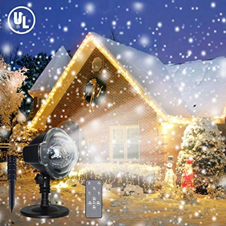 LED Christmas Projector Lights, Snowfall Light Waterproof Snow Flurries Landscape Spotlight White Snowflakes with Wireless Remote Decoration for Holiday, Wedding, Party, Garden