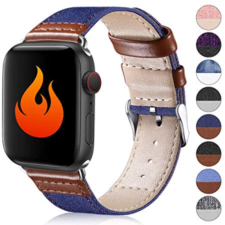 HUMENN Canvas Strap Compatible with Apple Watch 38mm 40mm 42mm 44mm, [Nylon   Leather] Replacement Sport Breathable Strap for iWatch Series 1 2 3 4 5