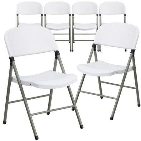 Flash Furniture 6pk Hercules Series 330 lb. Capacity White Plastic Folding Chair with Gray Frame