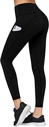 TQD High Waisted Yoga Pants for Women, Pocket Yoga Pants Tummy Control Workout Running Pants 4 Way Stretch Yoga Leggings