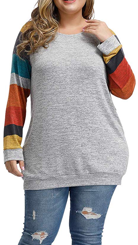 Allegrace Women's Plus Size Tunic Tops Soft Lightweight Knit Long Sleeve Shirts Leopard Print Color Block Loose Tunics