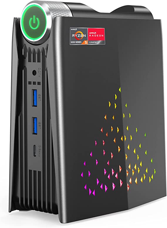 [3 Modes Adjustment] Mini Gaming PC, RGB Lights AMD Ryzen 5 5600U (up to 4.2Ghz) 16GB DDR4 256GB NVMe SSD Windows 11 Pro AMR5 Mini Computer 4K HDMI DP Type-C WiFi 6 BT 5.2 Small PC, Auto Power On