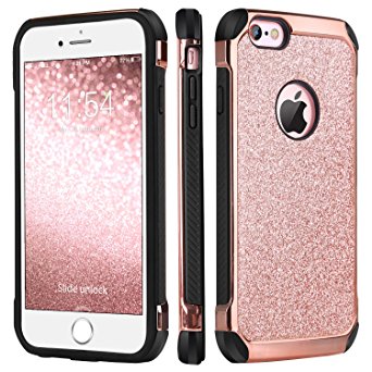 iPhone 6 Case, iPhone 6S Case, BENTOBEN Glitter Luxury 2 in 1 Ultra Slim Hard Laminated with Sparkly Shiny Faux Leather Chrome Shockproof Protective Case for iPhone 6/iPhone 6S (4.7 inch), Rose Gold