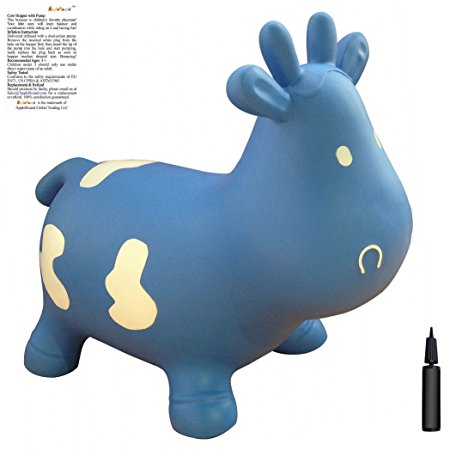 Blue Cow Bouncer with Hand Pump, Inflatable Space Hopper, Ride-on Bouncy Animal