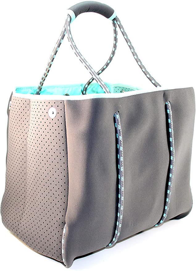 Nordic By Nature Large Designer Beach Bag Tote For Women, Men And Kids | Versatile Pool Bag With Zippered Pockets | Room For Towels, Toys And Lotion | For The Boat, Beach or Pool (Grey/Turquoise)