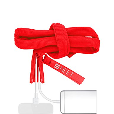 NEET Cable Keeper 36” inch reusable zippered cable tie cord wrap sleeve organizer management for Apple iPhone 7, 6 Plus, 5, 5C, 5S, Samsung, LG, Motorola HTC and all ear buds and head phones. Zips on Stays on phone stand - Red - Frustration Free Packaging