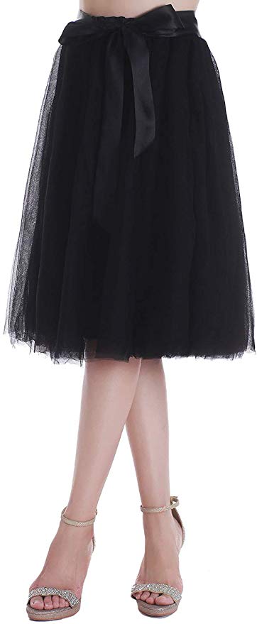 Dancina Women's Tutu A-Line Tea Length Midi Tulle Skirt for Dates Prom Party