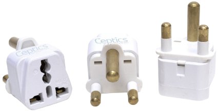 Ceptics Grounded Universal Plug Adapter for South Africa (Type M) - 3 Pack