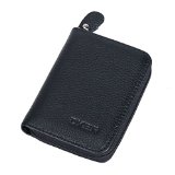 DKER Genuine Leather Mini Credit Card and Coin Wallet with Zipper for Men and Women