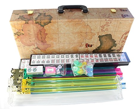 American Mahjong Set in World Map Case with 18" Set of 4 Pushers, 166 Tiles(Mah Jong mah Jongg Mahjongg)