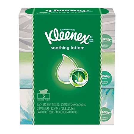 Kleenex Lotion Facial Tissue Flat, 120 Count (Pack of 3)