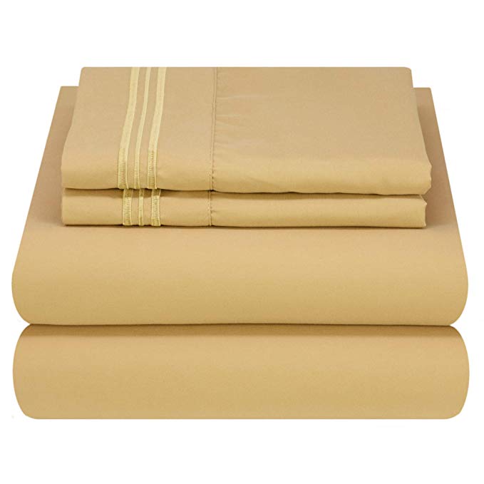 Mezzati Luxury Queen Bed Sheets - Soft and Comfortable 1800 Prestige Collection - Brushed Microfiber Bedding (Gold, Queen Size)