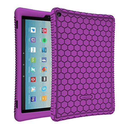 Fintie Silicone Case for All-New Amazon Fire HD 10 Tablet (7th Generation, 2017 Release) - [Honey Comb Series] [Kids Friendly] Light Weight Shock Proof Back Cover for Fire HD 10.1" Tablet, Purple