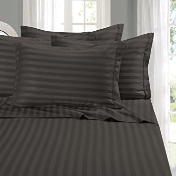 Elegant Comfort #1 Bed Sheet Set on Amazon - Super Silky Soft - 1500 Thread Count Egyptian Quality Luxurious Wrinkle, Fade, Stain Resistant 4-Piece STRIPE Bed Sheet Set, King Gray