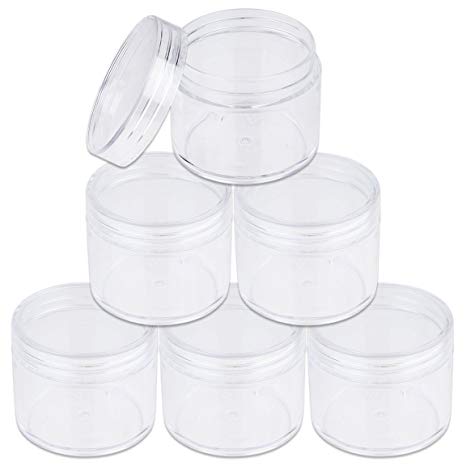 Beauticom 60 Grams/60 ML (2 Oz) Round Clear Leak Proof Plastic Container Jars with Clear Lids for Travel Storage Makeup Cosmetic Lotion Scrubs Creams Oils Salves Ointments (6 Jars)