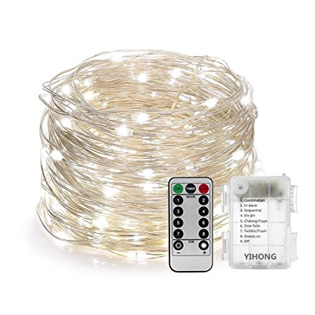 YIHONG String Lights 8 Modes Fairy Lights Twinkling 120 LED 39FT Copper Wire Fairy String Lights with Remote Control for Wedding Halloween Thanks Giving Christmas New Year Decoration (Daylight White)