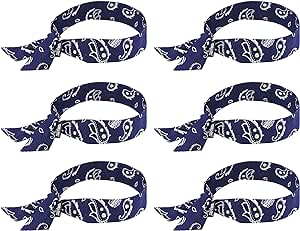 Ergodyne Chill Its 6700 Cooling Bandana, Evaporative Polymer Crystals For Cooling Relief, Tie For Adjustable Fit, 6-Pack, Navy Western